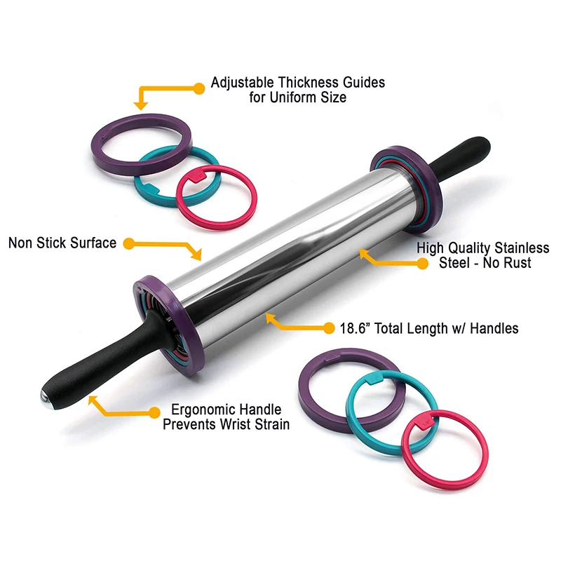 48cm Adjustable Rolling Pin With Non-stick Silicone Baking Mat Stainless Steel Fondant Rolling Pin Pizza Dough Pad Baking Liner