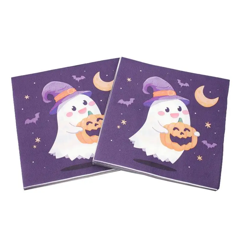 disposable tableware paper napkins Halloween Cocktail Napkins 20X Ghost With Pumpkin Cocktail Napkins 6.5X6.5Inch Decorative Dessert Dinner Hand Napkin Pumpkin