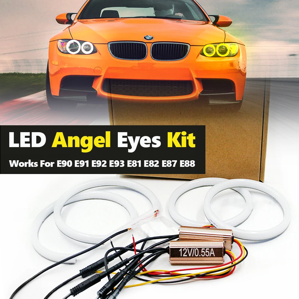 Anillos de luz LED para coche, de Ojos de Ángel, doble color, blanco y amarillo, para BMW E92, E90, E93, E81, E82, E87, E88, 4 de iluminación de coche| -