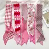 Sweet Pink Small Long Scarf Simple Fashion Print Flower Silk Scarf Ribbon Headband for Female Bag Decoration Accessories