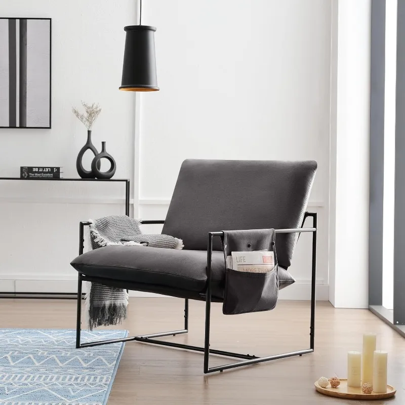 

Sling Accent Chair for Living Room Bedroom Reading Office Modern Metal Frame Armchair Removable Storage Bag Cozy Lounge Chair