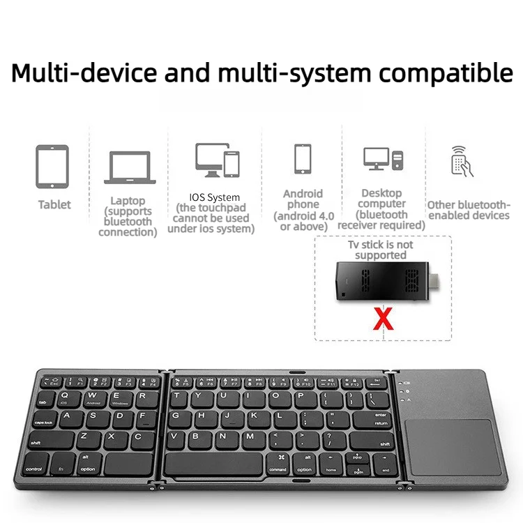 Faltbare, kabellose, ultradünne Bluetooth-Tastatur mit Touchpad für Portugiesisch, kompatibel mit PC, Mac, Smartphone, Windows, iOS und Android._voghion.com