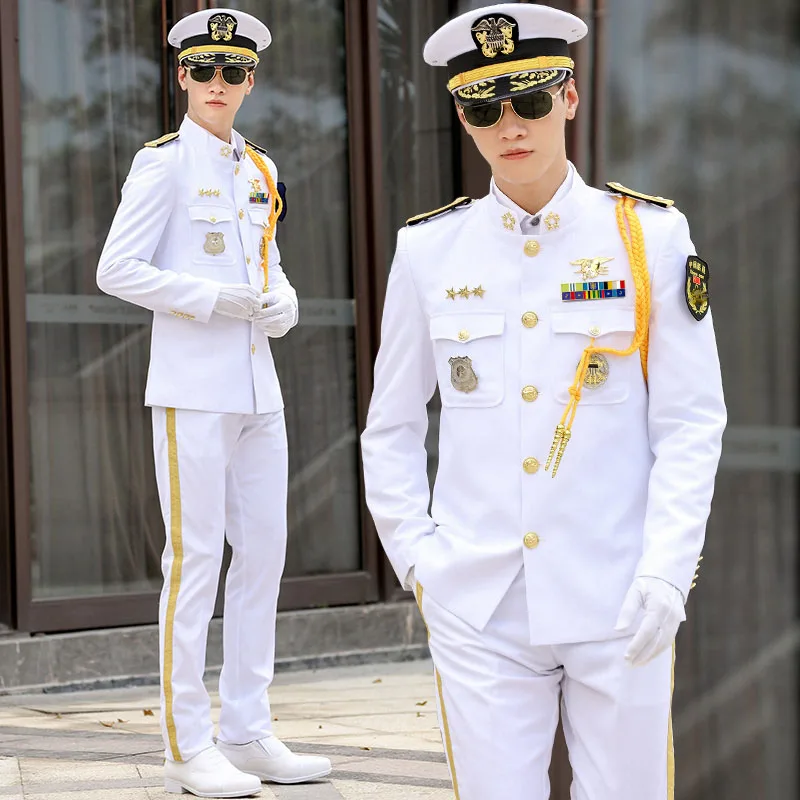 

International Seafarer Spring Autumn Security Concierge Standard Uniform Stand Collar Crew Captain Uniform Black White Suits