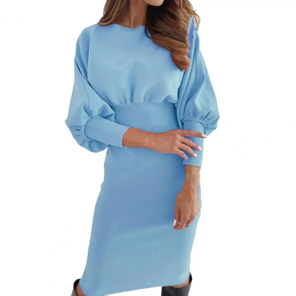 

Fashion Dresses For Women 2023 Autumn O Neck Waist Tight Bodycon Knee-Length Dress Women Clothing Street Wear 3XL
