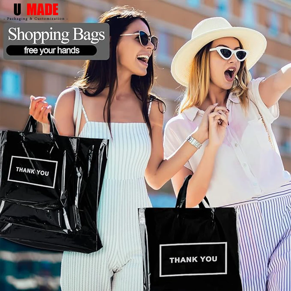 20/50pcs Custom Plastic Shopping Bags with Logo Personalized Gift Bag with Handles for Small Business Boutique Retail Party 6