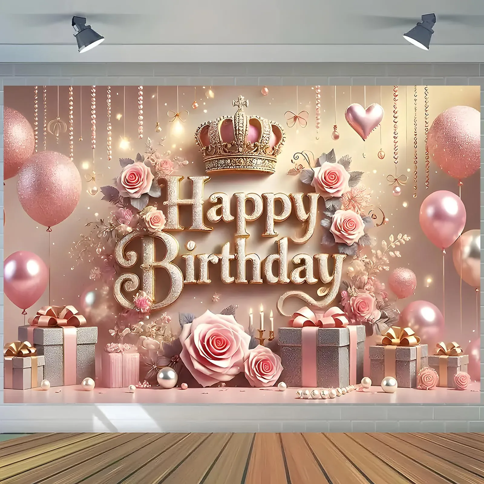 Das 1-teilige Hintergrundbanner „Happy Birthday“ mit Royal Rose-Thema ist perfekt für die Party-Hintergrund-Jubiläumsdekoration – Detail 5