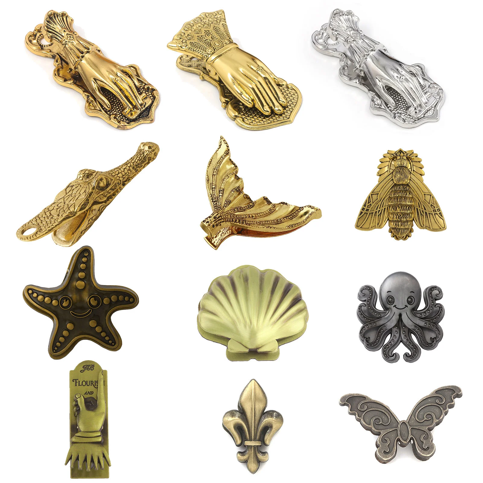 Eleganter Retro-Lesezeichenhalter mit Krokodil-, Motten-, Seestern-, Oktopus-, Meerjungfrauen- und Fischschwanz-Motiven, 3D-Handdesign, Unisex