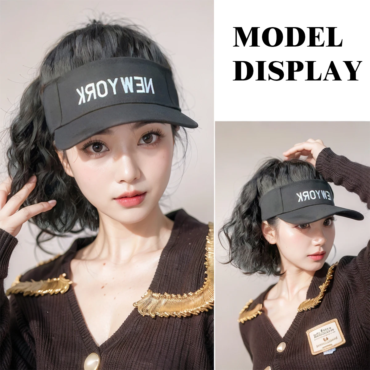 Synthetic hat wig autumn natural curly female ponytail hat 12-inch short wave hair wig hat