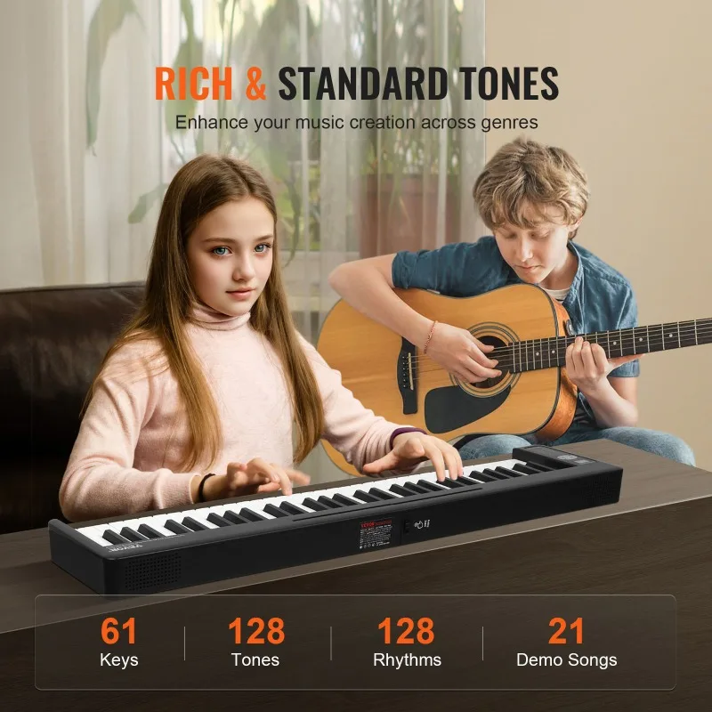 61-key Folding Piano Portable Beginner Home Bluetooth MIDI Foldable Electronic Piano Multifunctional Musical Keyboard Instrument