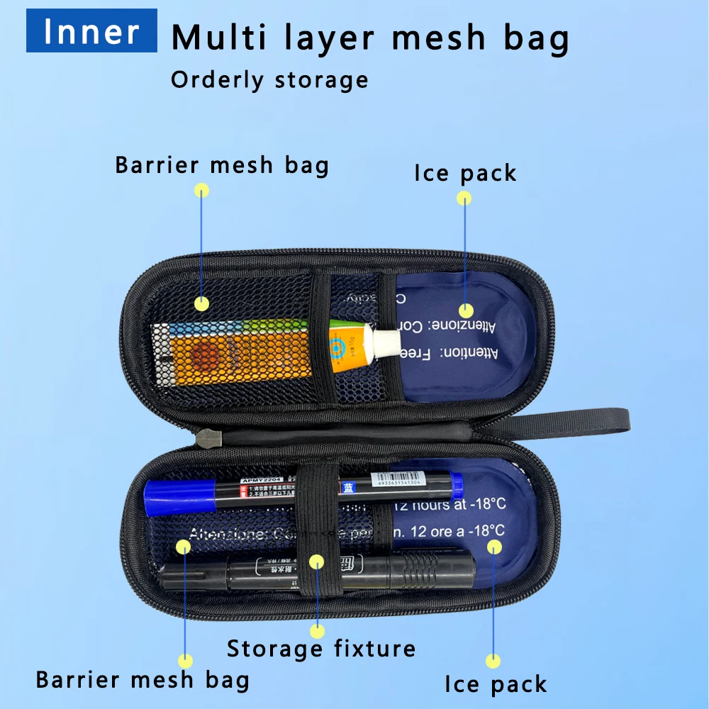 Portable Insulin Cooling Bag with 1 Gel Diabetic Pocket Pill Protector PU Waterproof Thermal Insulated Medicla Cooler