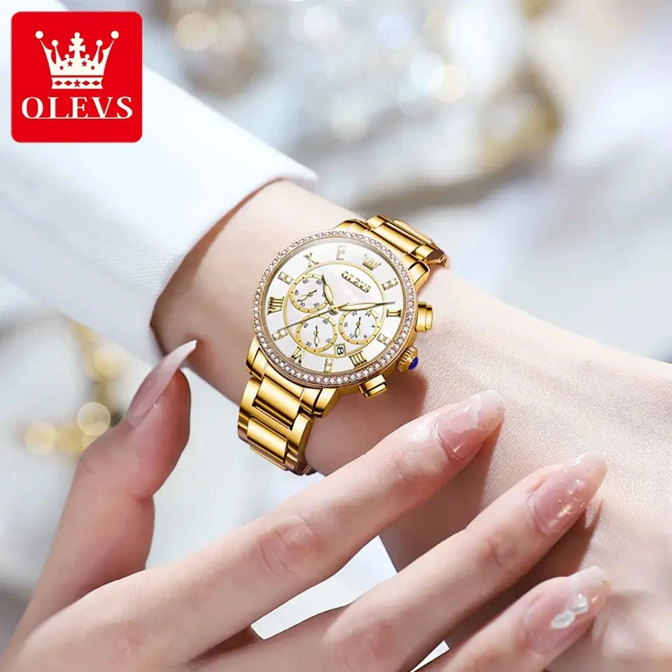 OLEVS Quartz Watch for Women Luxury Rose Gold Dial Stainless Steel Luminous Waterproof Elegant Women's Wristwatches Reloj Mujer