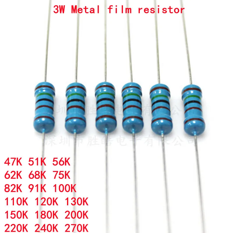 3W Metal Film Resistor 10piece 47K-270K Ohm