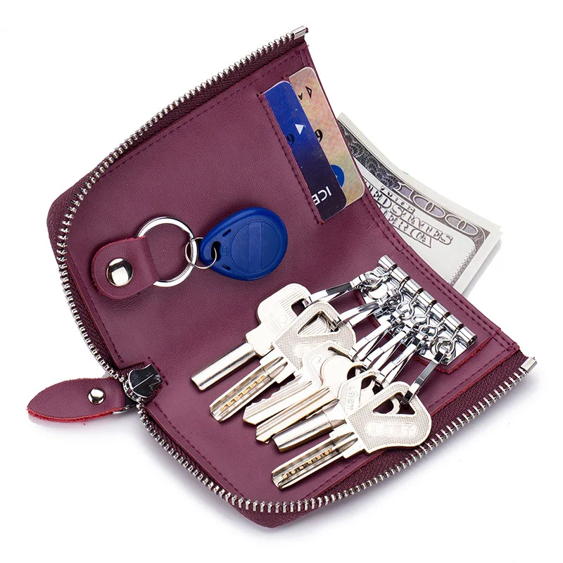 

Многофункциональный кожаный короткий кошелек, сумка для ключей, высококачественный кошелек из воловьей кожи для автомобильных ключей, держатель для карт, кошелек на молнии, складной зажим для денег