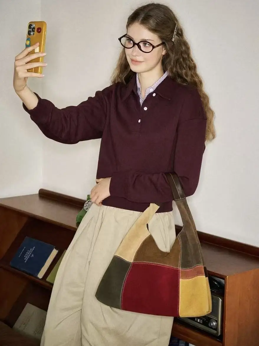 Fashionable Women's Bag Contrasting Canvas Bag Women's Large Capacity Retro Contrasting Splicing New Single Shoulder Handbag