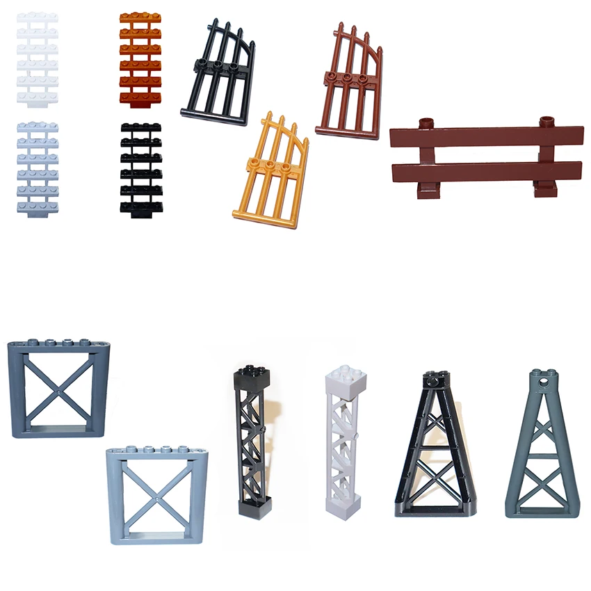 City Accessories Building Block MOC Part Fence Railing Stair Barrier Ladder Guard Bar Castle Garden Farm Military Assemble Brick city chicken pink pig hen dog mushroom city police dog building blocks printed moc brick friends figure accessories assemble toy