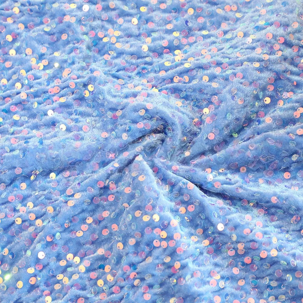 Vibrant Multicolor Sequined Embroidered Velvet Fabric