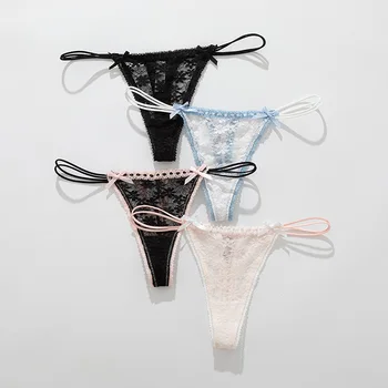 Lace Bow Panties Low Waist Panties Daily Wear Home Wear Solid Color All Seasons Breathable Casual Medium Elasticity 2
