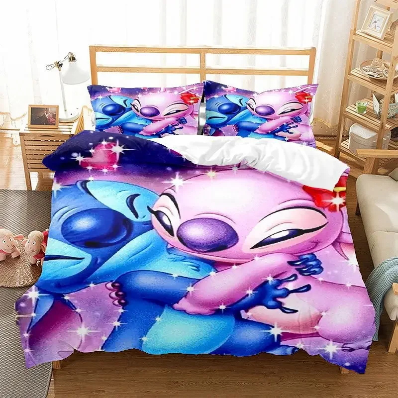 

3PC-SET MINISO Disney New Cartoon Animation Stitch Series Fashionable and Comfortable Pillowcase Quilt Bedding Christmas Gift