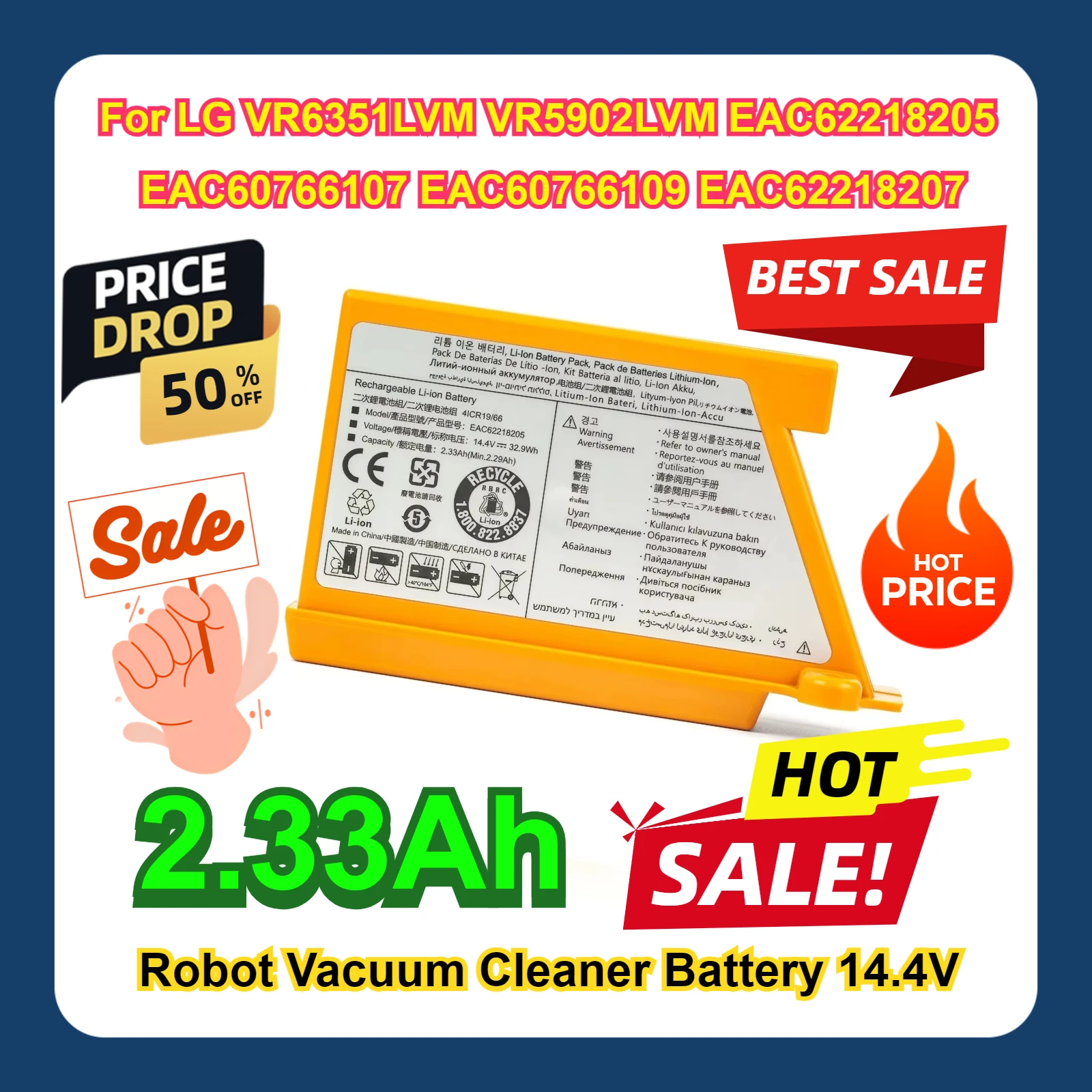Batteria Di Ricambio Per Aspirapolvere LG – 3400mAh, 14.4V, Li-Ion, Sostituisce EAC60766112, EAC60766113, EAC62218202, EAC62218205 - 4