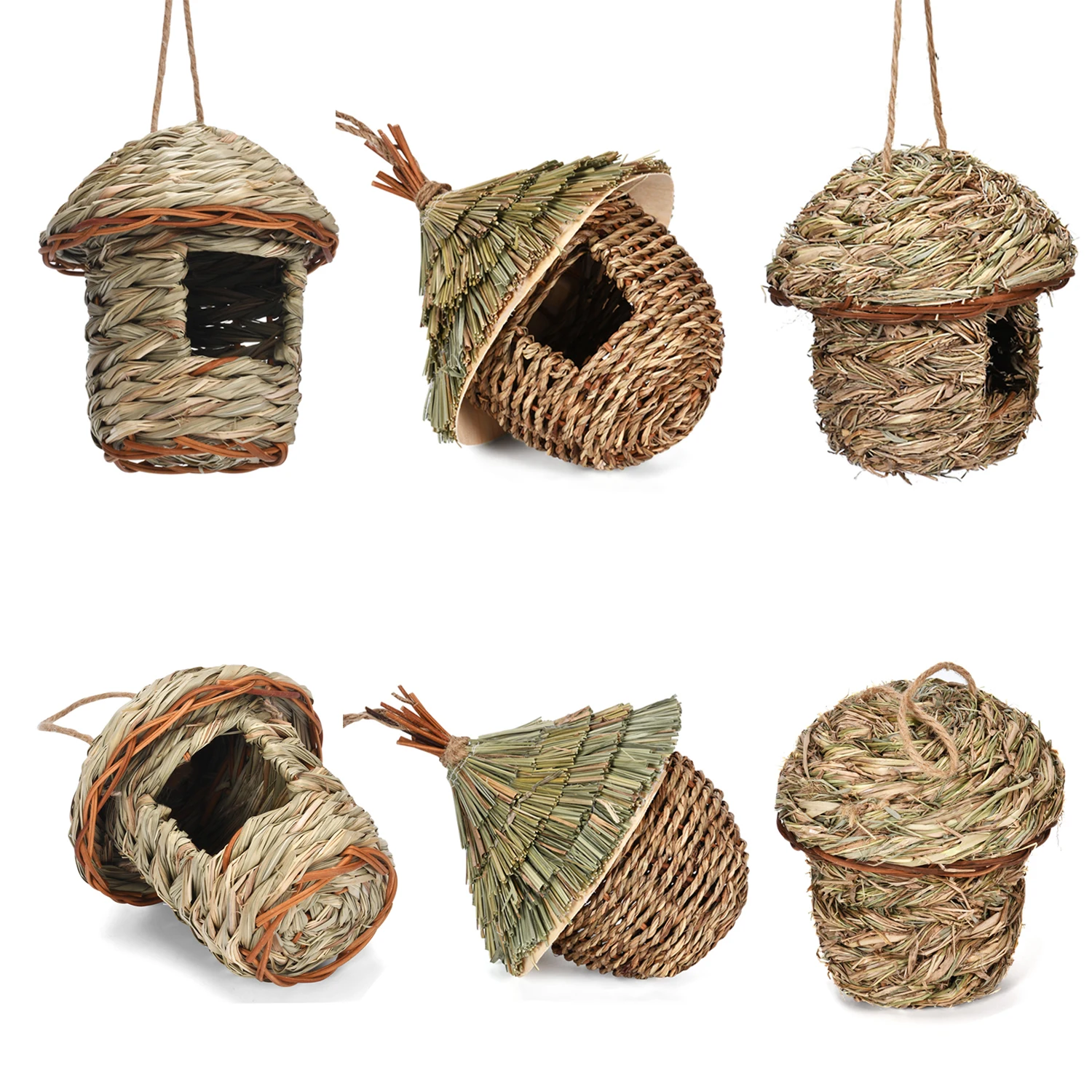 Natural grass woven bird's nest creative handmade birdcage garden decoration birdhouse pastoral style ecological birdhou Bedroom
