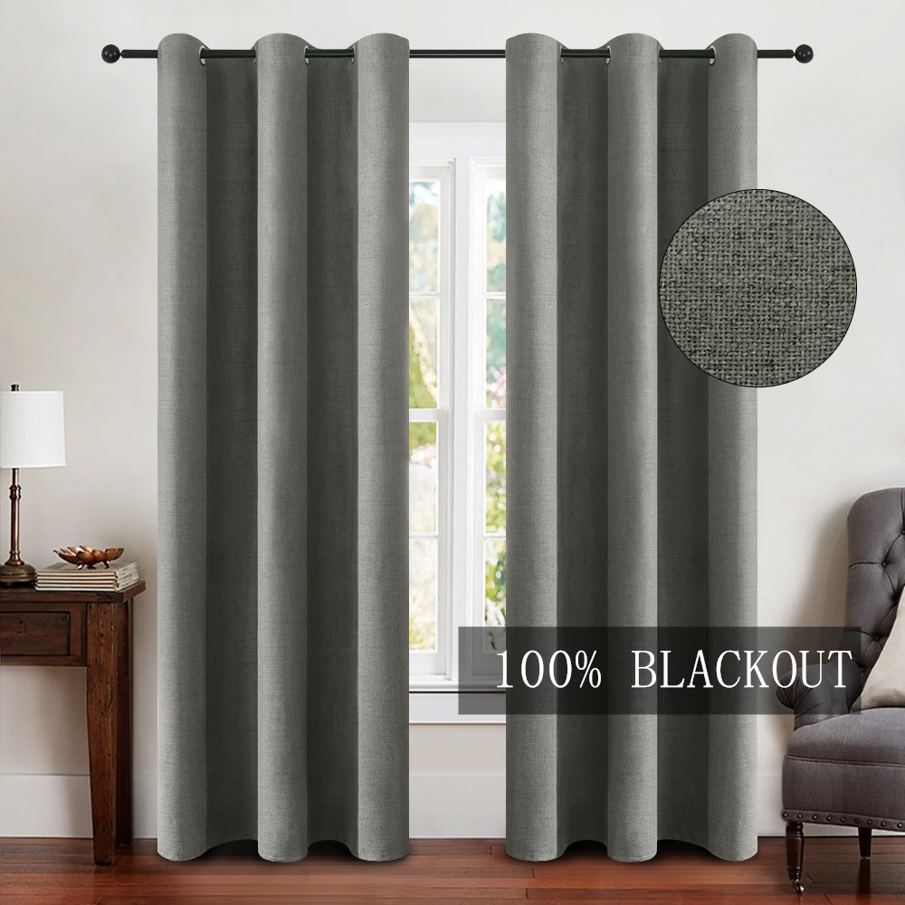 310cm Height 100% Blackout Faux Linen Modern Living Room Bedroom Thermal Insulated Window Curtain Fabric Blackout Curtains