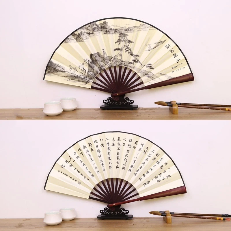 folding fan 1Pcs Retro Folding Silk Fan Chinese Style Decorative Men Pocket Bamboo Handle Hand Held Fan Party Favors Home Decoration Crafts