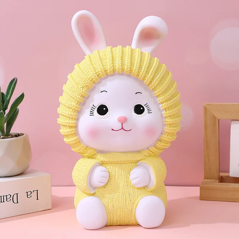Pink Hat Cartoon Animals Rabbit Piggy Bank, Anti Drop Cute Piggy Bank, School Children's Day Gift, Home Desk Decor for Girls 4