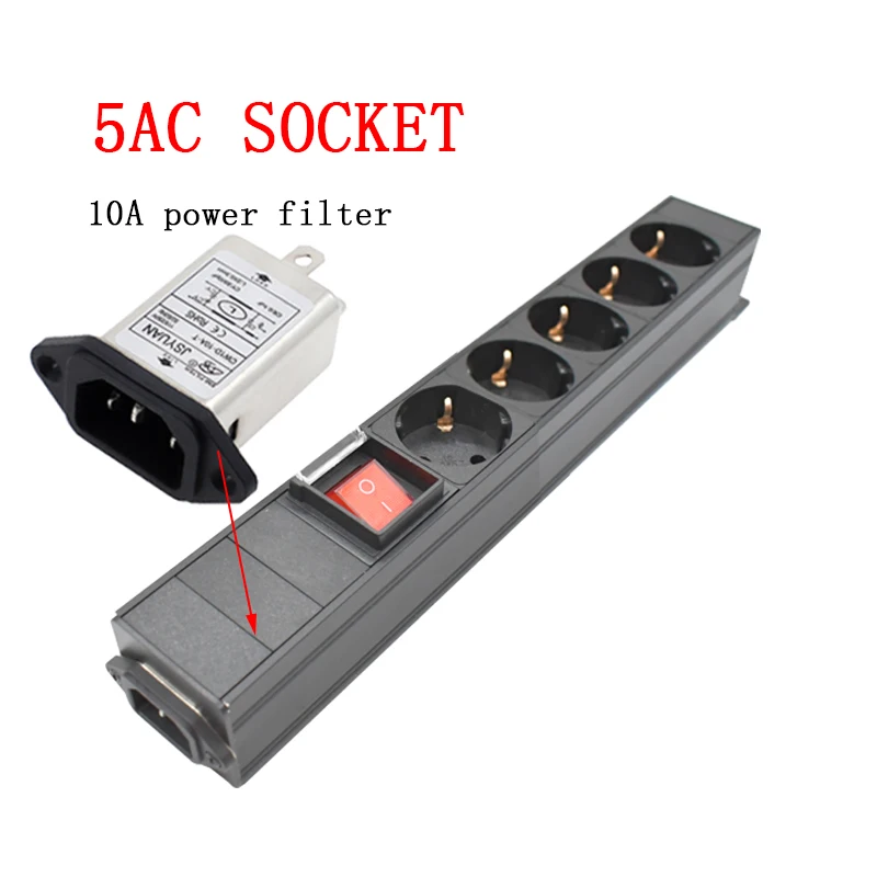 

PDU Power Strip16A German standard Socket with switch C13 Interface Engineering Network Cabinet 5 AC EU output wave filter