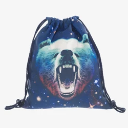 New 3D Printed Drawstring Bag Galaxy Grizzly Fashion Mochila Cuerda Out Door Drawstring Backpack Women Men Modis String Bag Girl