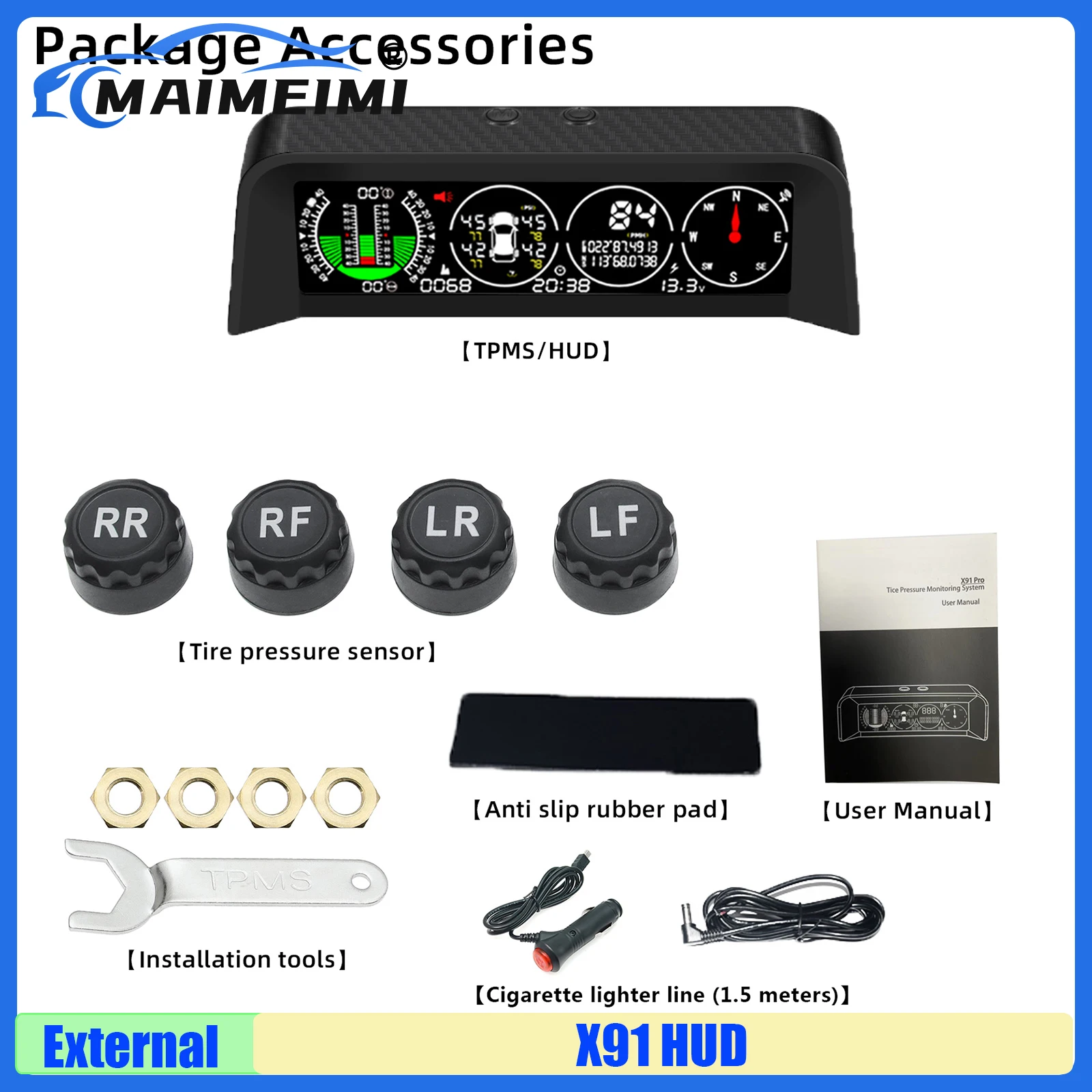 X91 HUD GPS TPMS תצוגת ראש למעלה עבור כל מד דרגת מהירות של רכב מד דרגת רכב מערכת מיקום דיוק