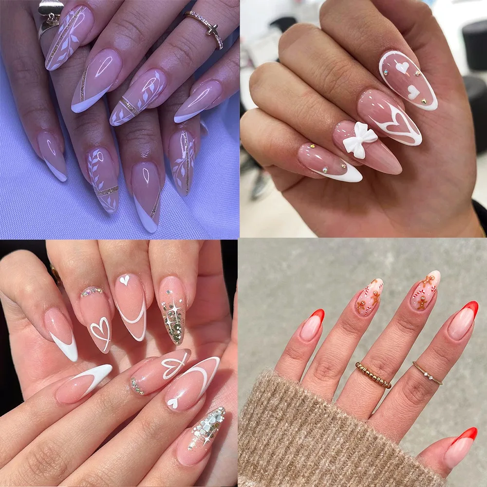 Waterproof Valentine's Day French Fake Nails Wearable Manicure Christmas Almond False Nail Full Cover Nail Tips Girl