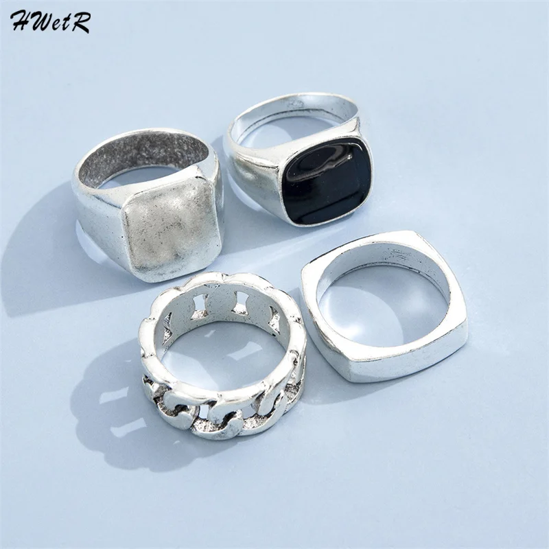 Men's Fashion Vintage Metal Finger Ring Set Of 4 Pieces Punk Style Hip ...