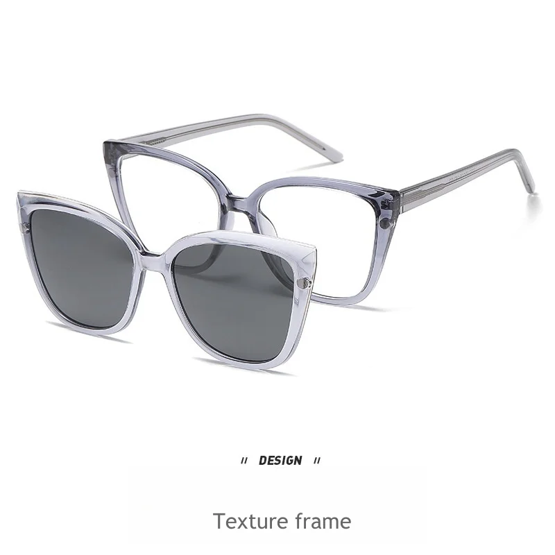 Magnetic Suction 2-in-1 Cat's Eye Women's Polarized Sunglasses Eyeglass Frame Optical Prescription Glasses