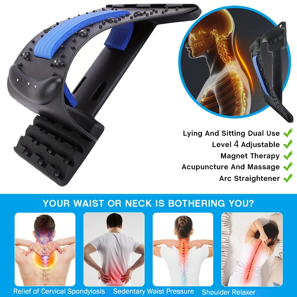 Neck Stretcher Multi-Level Adjustable Magnetic Massager Fitness Stretch Lumbar Cervical Spine Support Massagers Rehabilitation