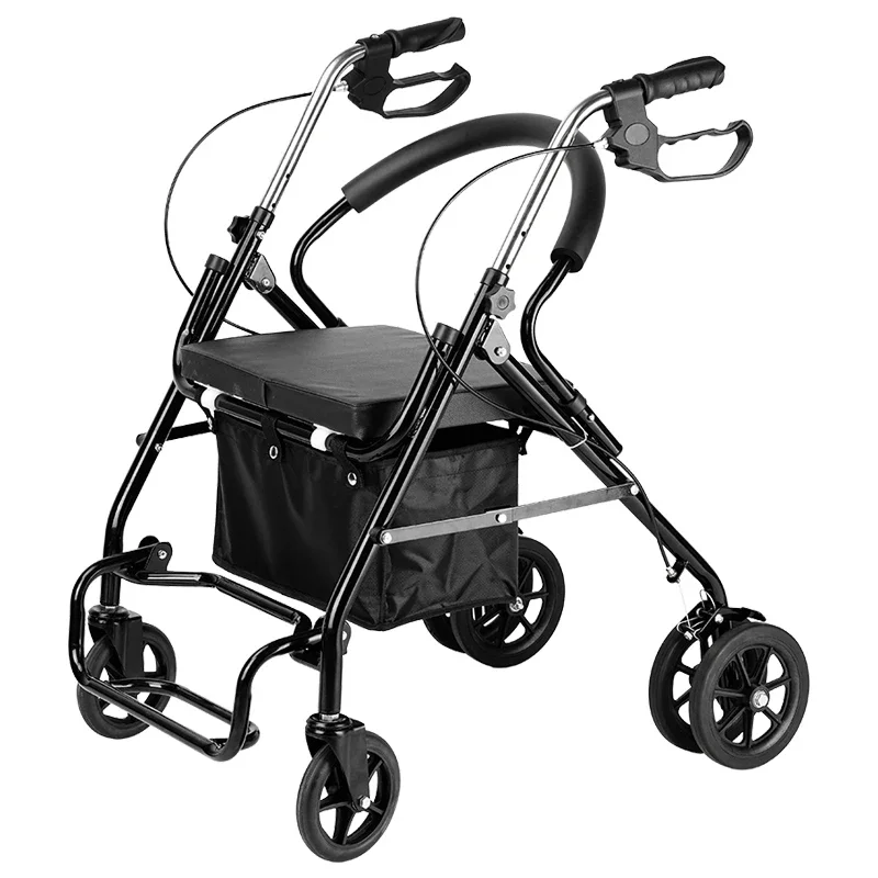 Elderly Walking Assistant with Seat Crutch Hand-pushed Walking Aid Anti-fall Walking Device for Seniors 6