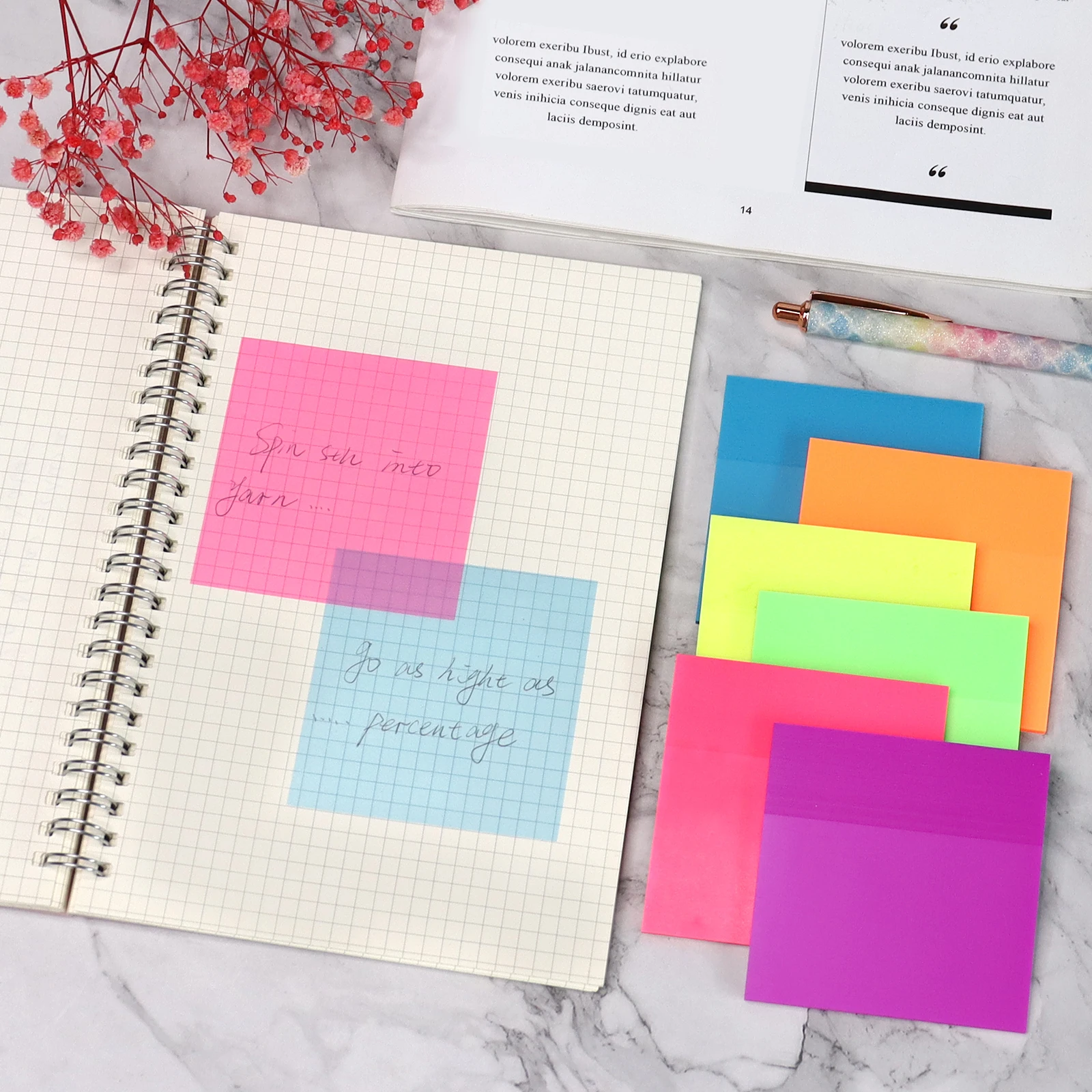 300Sheets Translucent Pastel Sticky Notes Pad 3