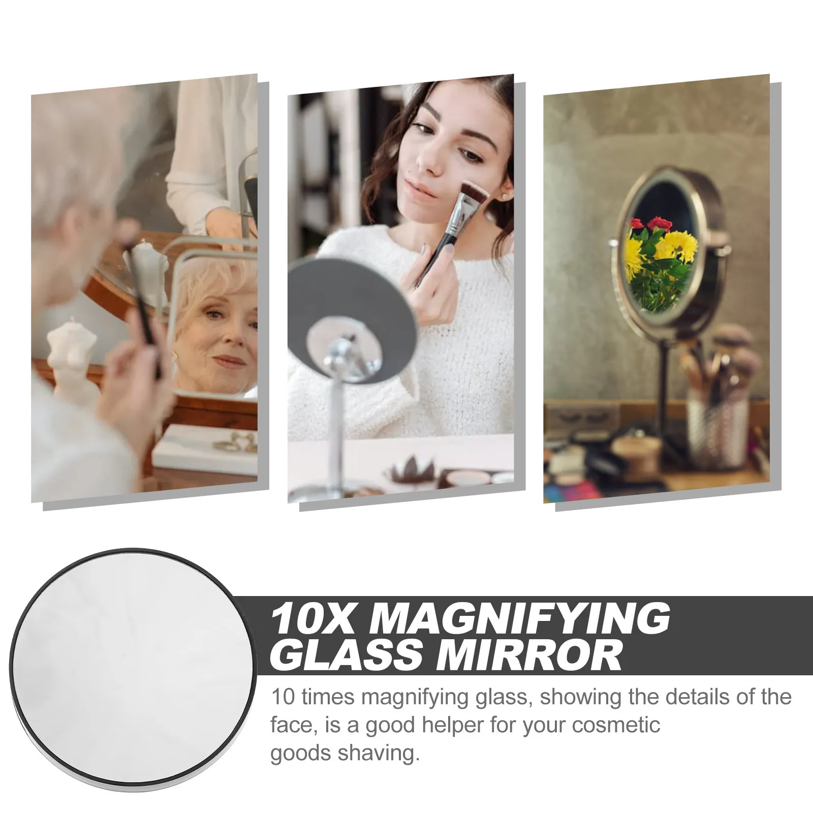 10X 확대 소형 화장 거울 8.8cm 휴대용 흡착 마운트 원형 미용 거울 욕실 침..