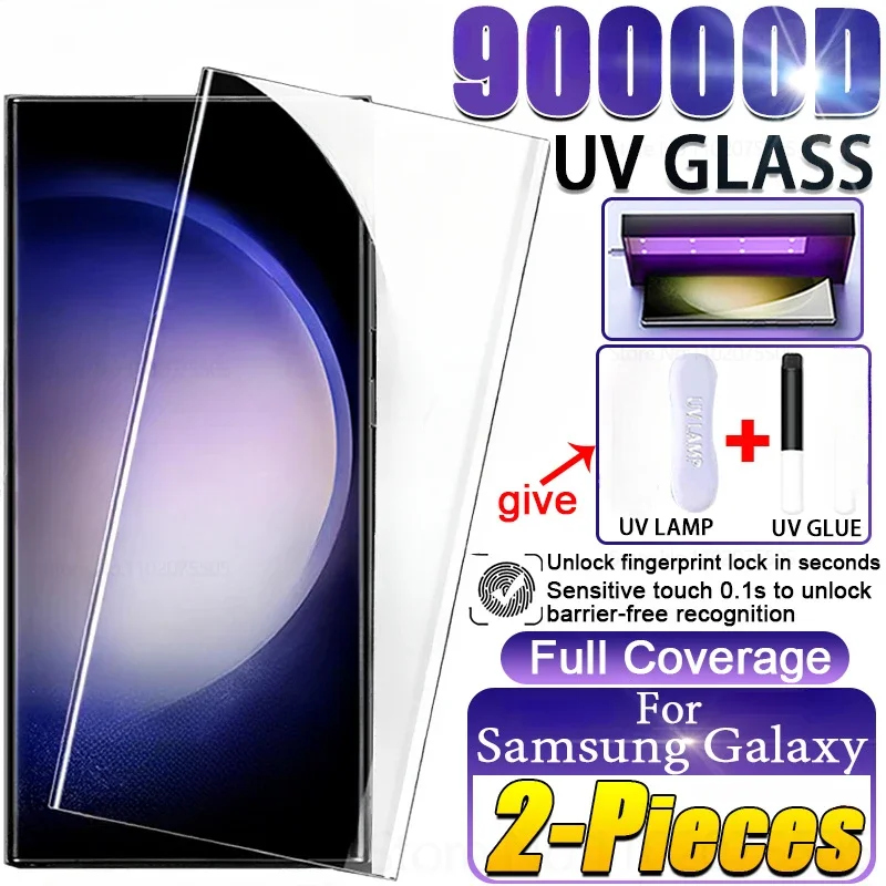 2PCS Volle Abdeckung Gebogene UV Gehärtetem Glas Für Samsung Galaxy S24 S23 S22 S21 S20 Plus Ultra Screen Protector Hinweis 20 10 S10 5G