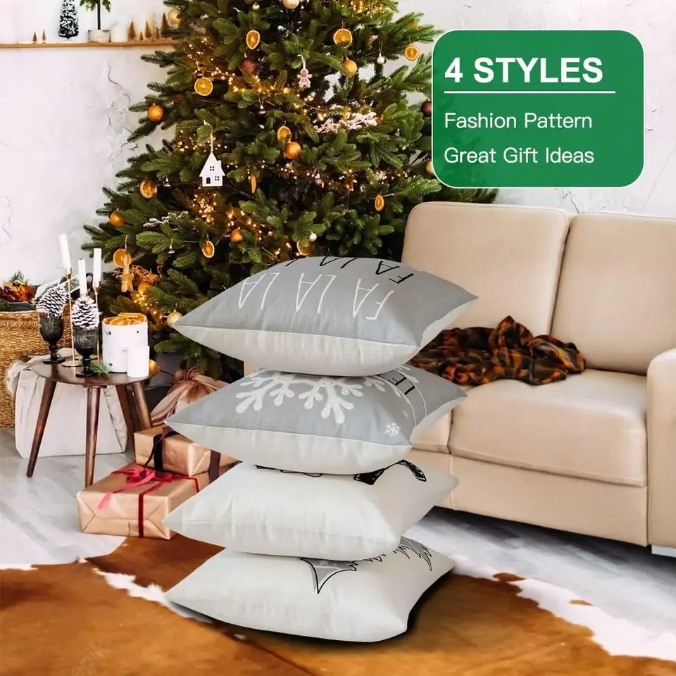 Tosleo Set di 2 federe per cuscino con ricamo natalizio, 50,8 x 50,8 cm, in velluto, motivo alberi di Natale, colore: verde bosco, federe per cuscini quadrate, morbide e quadrate