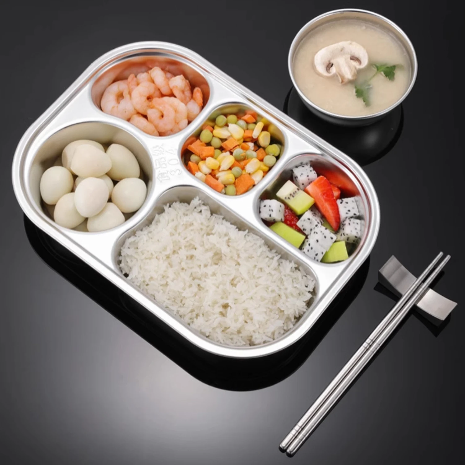 Stainless Steel Divided Plate-4/5 Sections For Healthy Meals, Dishwasher Safe, Ideal For Students & Adults