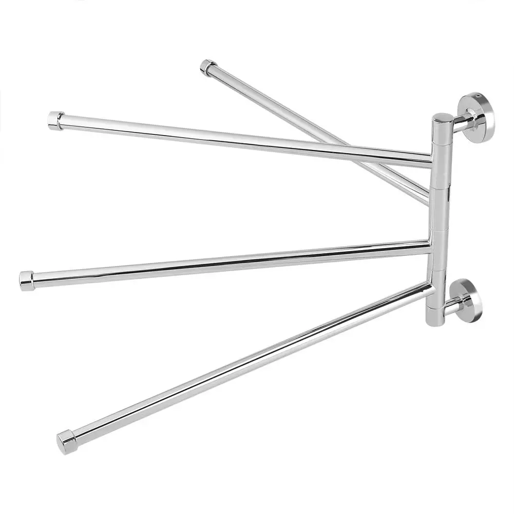Stainless Steel 4-Bar Wall-Mounted Towel Rack & Hanger-Swivel Bathrobe Holder for Bathroom Organization