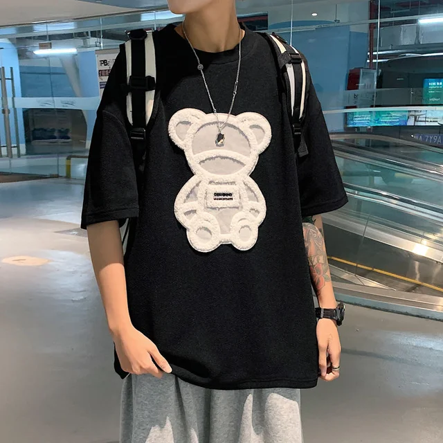 Privathinker Flock Printing Bear Men's T-shirt Short Sleeve Oversized Brand Male Tops Summer Casual Unisex Tees Korean Clothing 5