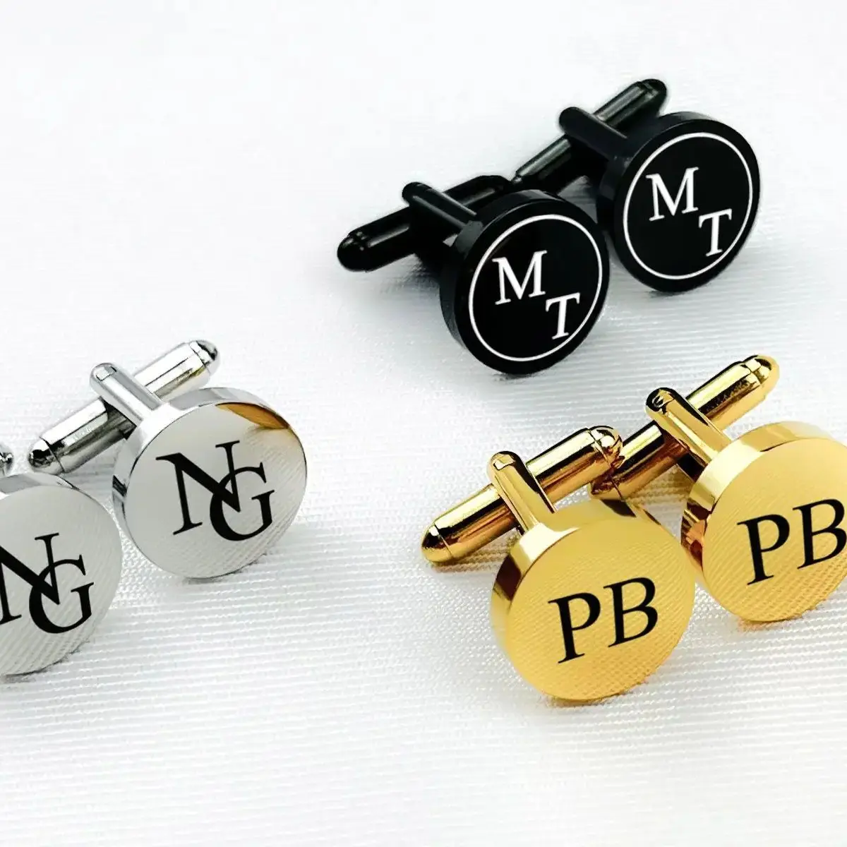 Round Engraved Initials Cufflinks Custom Business Personalized Cuff Gift for Father Minimalist Stainless Steel Cuff Links Gift personalised overnight weekend away tote monogram personalized embellished lettering stripe initials beach holiday