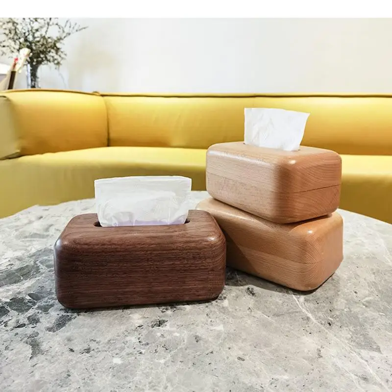 

Minimalist Wood Removable Tissue Box Round Corner Tissue Container Coffee Table Desk Decoration Napkin Box Paper Towel Case