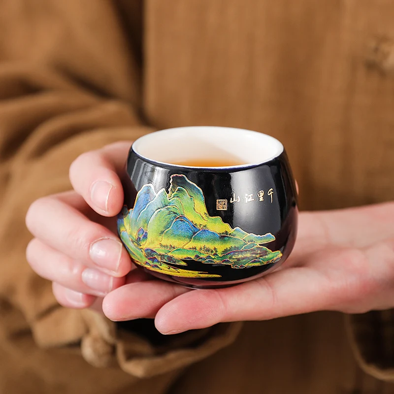 100ml Jingdezhen Blue and White Porcelain Teacup Thermochromic Ceramic Tea Cup Portable Personal Single Cup Tradition Tea Set