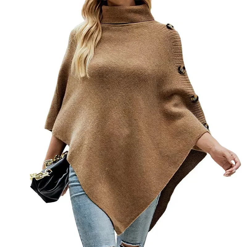 New Fashion Irregular Loose Women's Pullover Turtleneck Shawl Sweater Solid Color Autumn and Winter Knitted Top