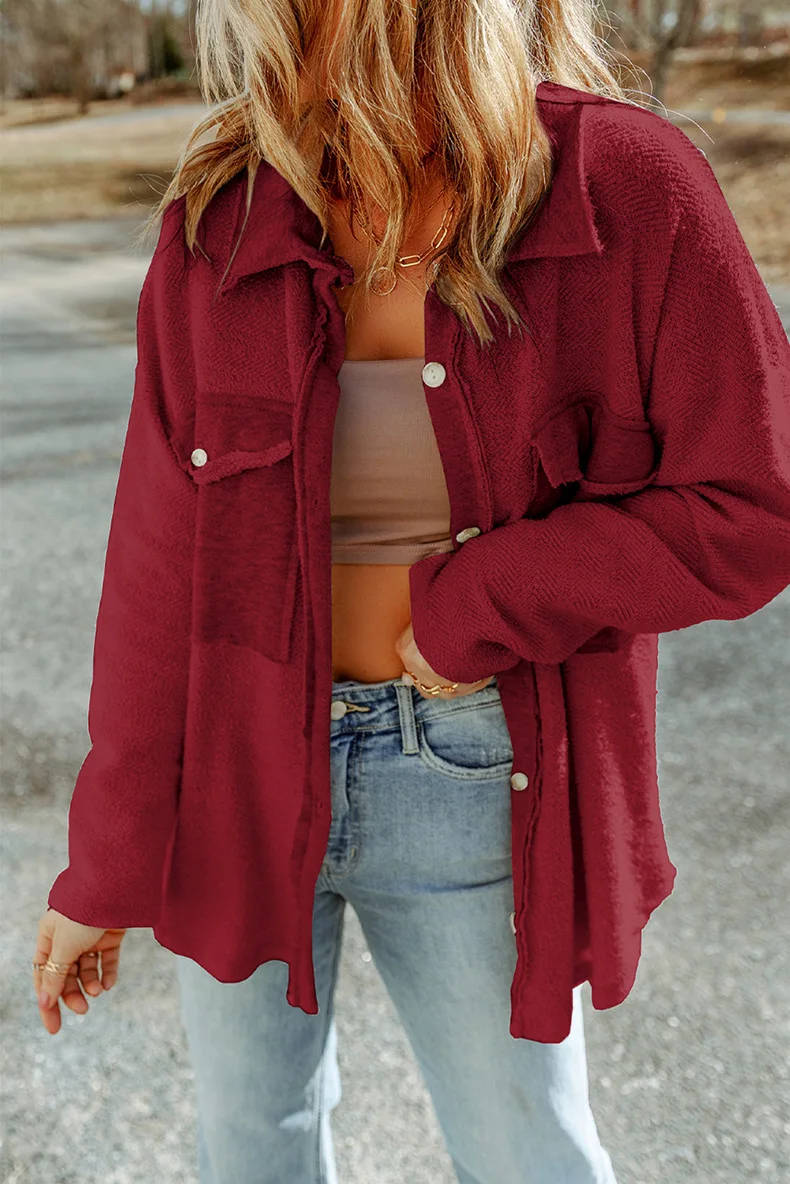 Women's Solid Color Knitted Cardigan Coat, Loose Casual Jacket, Long Sleeve Top, Lapel Buttons, Autumn Fashion, New
