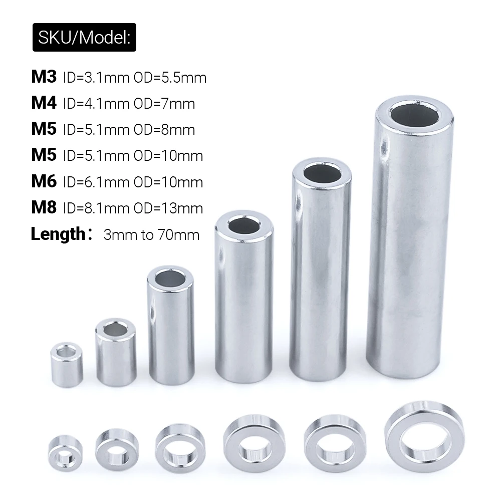 10PCS/Lot BulkMan 3D M3/M4/M5/M6/M8 Aluminium Round Spacers Flat Washer Bushing Gasket Spacer