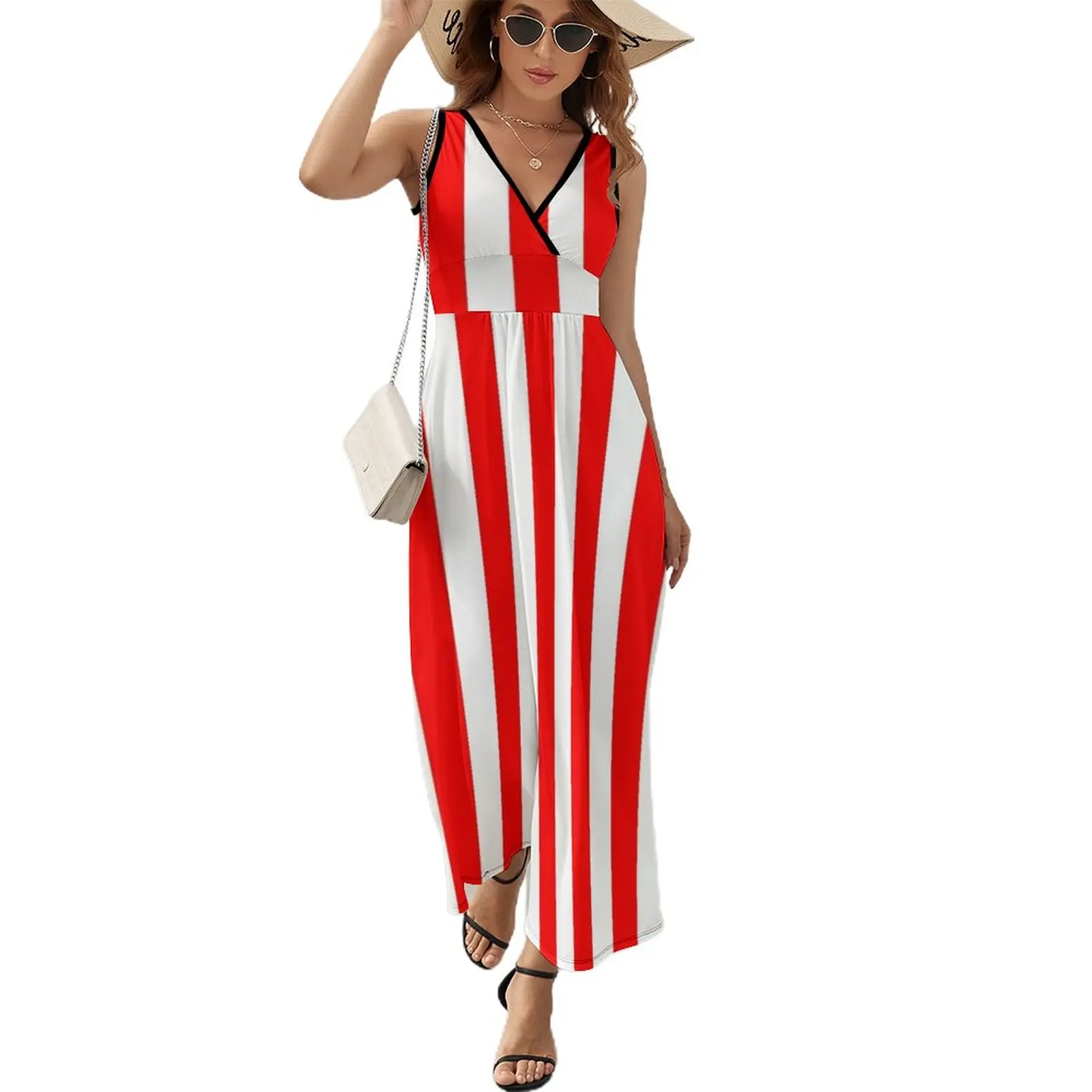

Red and White Vertical Stripes Sleeveless Dress elegant women's sets womans clothing