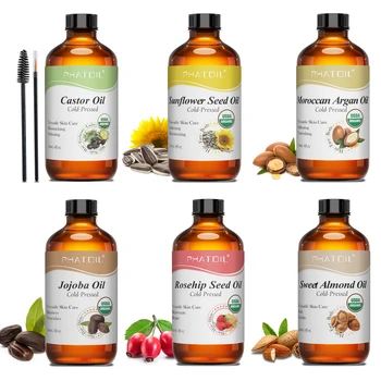 PHATOIL 118ml Organic Face Oil Natural Cold Pressed USDA Carrier Oils- Castor Oil,Jojoba,Moroccan Argan Oil,Rosehip Seed Oil 1